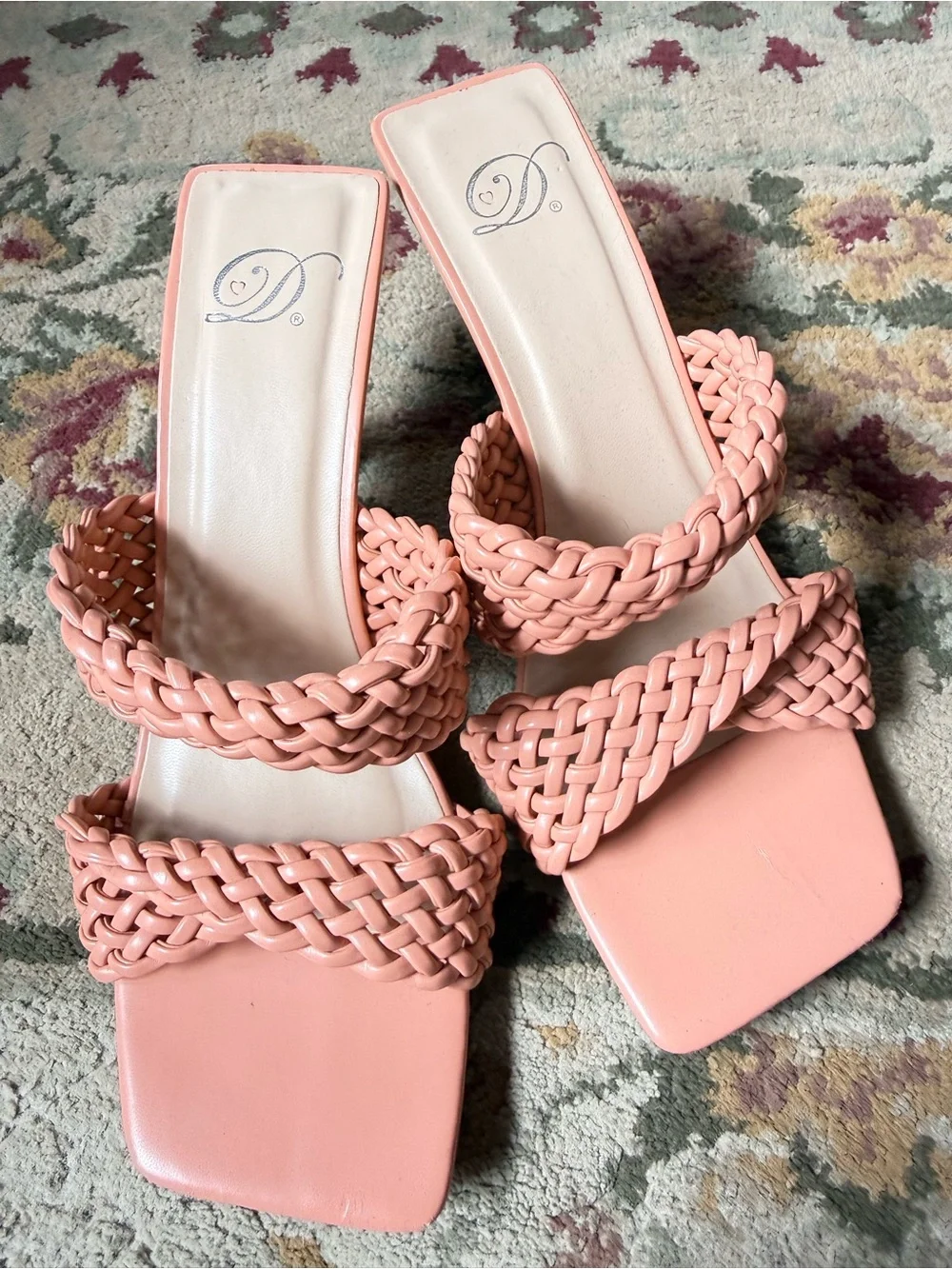 Delicious - Braided Double-Strap High Heel Mules - Peach - Women’s 8 - Picture 2 of 5